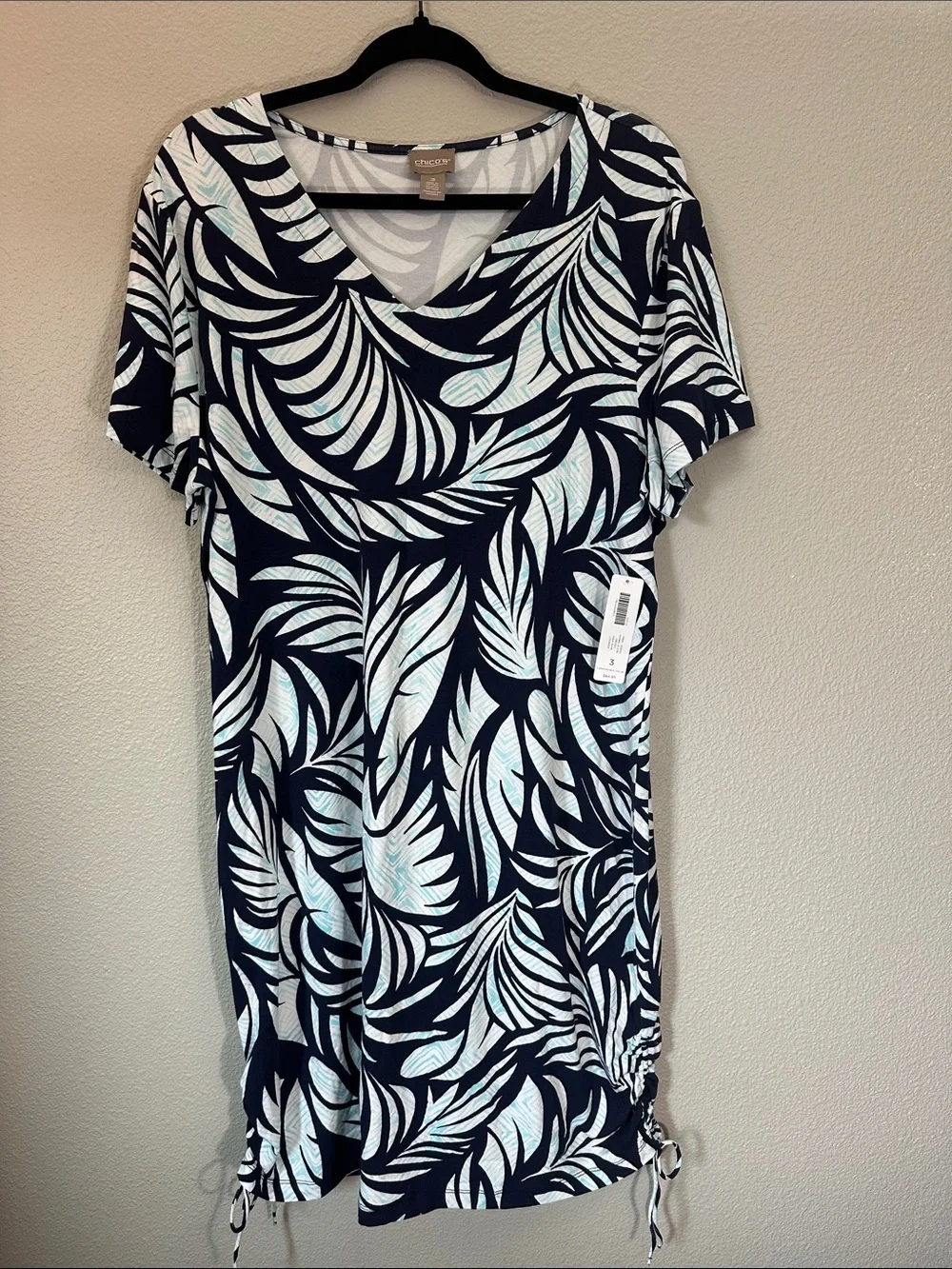 Chico Swimcover  Dress size  3 with adjustable bottom Navy & Light Blue Leaf